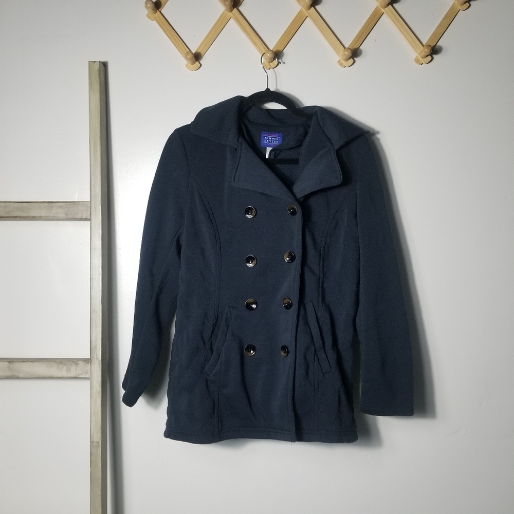 SIMPLY STYLED WOMEN'S NAVY BLUE DOUBLE-BREASTED FLEECE COAT SIZE MEDIUM